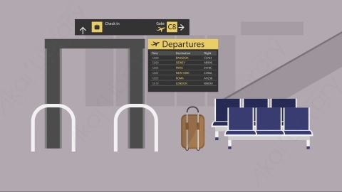 AE模板-Airport飞机场安检候机室内MG扁平卡通动画背景场景