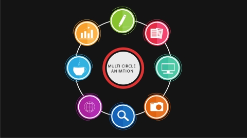 图片素材-多个圆形围绕中心点图表总分图-附AE动态版