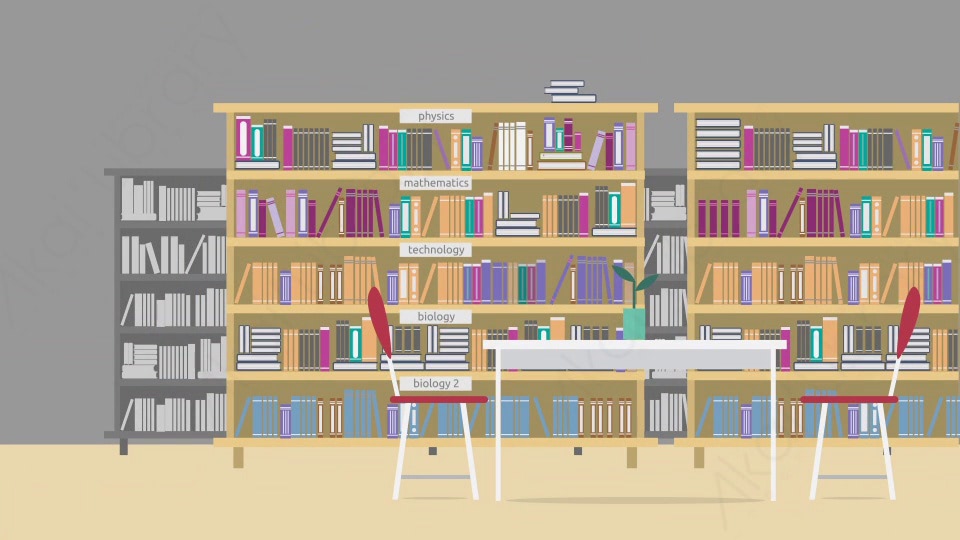 Ae模板 Library图书馆图书室资料室室内mg扁平卡通动画背景场景 源库素材网