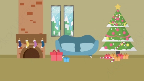 AE模板-Merry Christmas圣诞节圣诞快乐室内MG扁平卡通动画背景场景