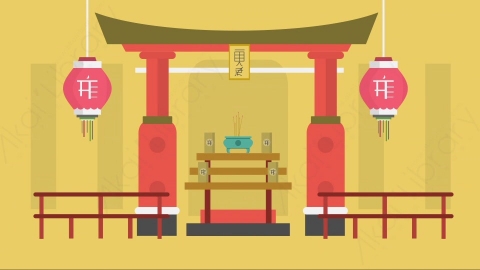 AE模板-Shrine圣地神社神殿室内MG扁平卡通动画背景场景