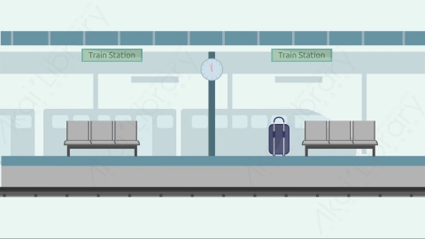 AE模板-Train Station火车站候车厅室内MG扁平卡通动画背景场景