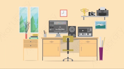 AE模板-Workspace – Composer工作区后期音乐编曲室内MG扁平卡通动画背景场景