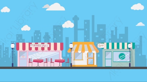AE模板-Market 2市场集市商场室外MG扁平卡通动画背景场景