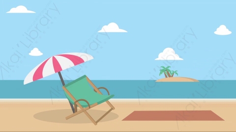 AE模板-The Beach海滩沙滩躺椅遮阳伞室外MG扁平卡通动画背景场景