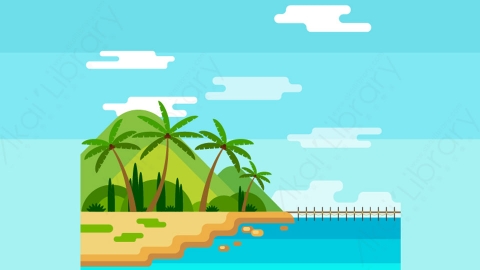 图片素材-扁平海边海滩自然风景场景-12