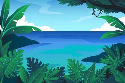 图片素材-扁平海边海滩自然风景场景-26