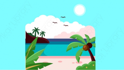 图片素材-扁平海边海滩自然风景场景-9
