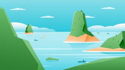 图片素材-扁平海洋海面自然风景场景-11