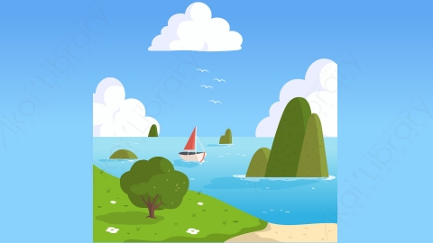 图片素材-扁平海洋海面自然风景场景-13