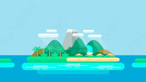 图片素材-扁平海洋海面自然风景场景-14