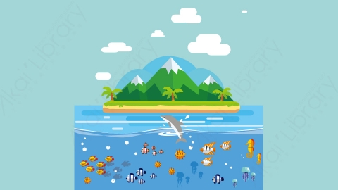 图片素材-扁平海洋海面自然风景场景-15