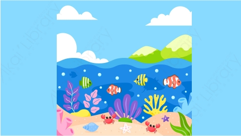图片素材-扁平海洋海面自然风景场景-5