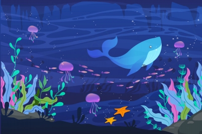 图片素材-扁平海底水下自然风景场景-9