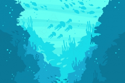 图片素材-扁平海底水下自然风景场景-12