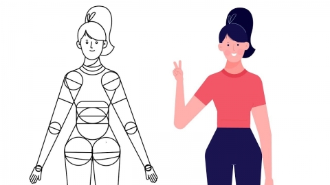 AE模版-女孩出场抬手比胜利手势动画-附制作教程