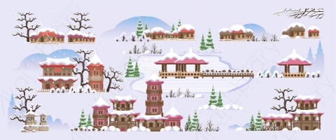 图片素材-扁平中日韩亚洲建筑场景-24