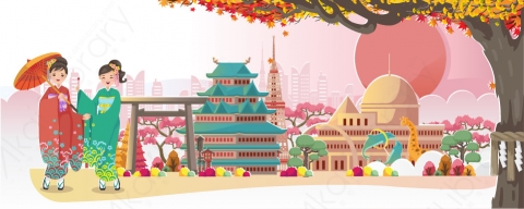 图片素材-扁平中日韩亚洲建筑场景-25