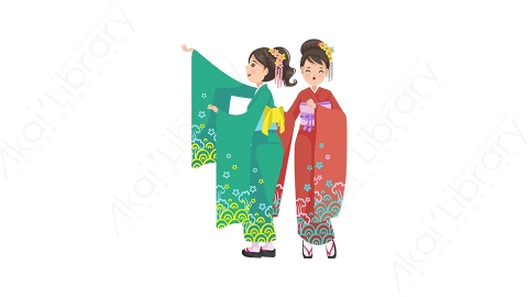 图片素材-扁平穿和服日本女孩人物角色-1