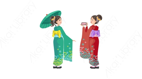 图片素材-扁平穿和服日本女孩人物角色-2