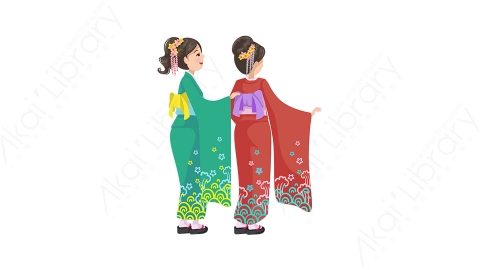 图片素材-扁平穿和服日本女孩人物角色-3