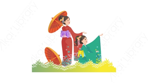 图片素材-扁平穿和服日本女孩人物角色-4