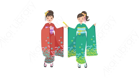 图片素材-扁平穿和服日本女孩人物角色-5