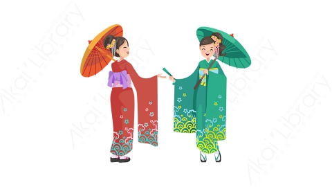 图片素材-扁平穿和服日本女孩人物角色-6