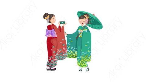 图片素材-扁平穿和服日本女孩人物角色-7