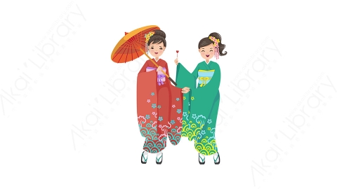 图片素材-扁平穿和服日本女孩人物角色-8