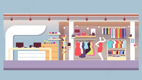 图片素材-扁平服装店生活场景-2