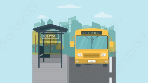 图片素材-扁平公交车到站公共交通场景-4