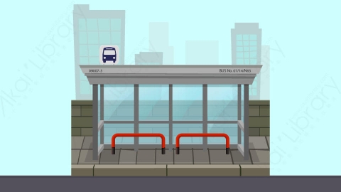 图片素材-扁平公交站牌路边城市生活场景-12
