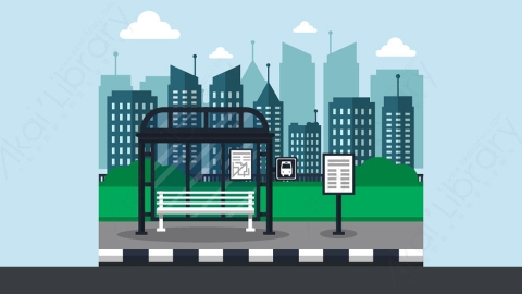 图片素材-扁平公交站牌路边城市生活场景-18
