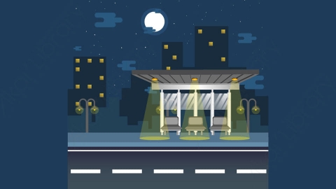 图片素材-扁平公交站牌路边城市生活场景-19