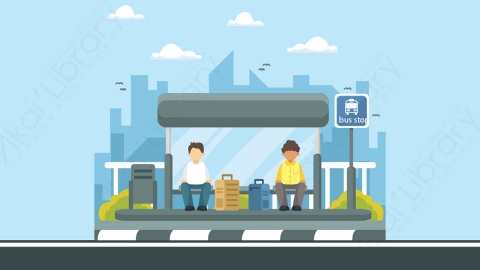 图片素材-扁平公交站牌路边城市生活场景-30