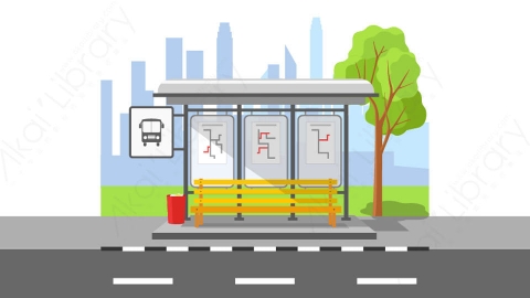 图片素材-扁平公交站牌路边城市生活场景-7