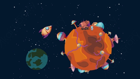 图片素材-扁平火星外星球太空自然场景-1