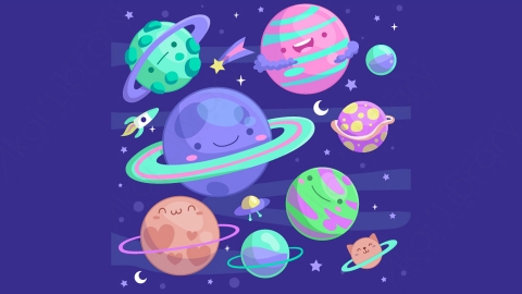 图片素材-扁平太阳系太空场景-1