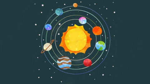 图片素材-扁平太阳系太空场景-2