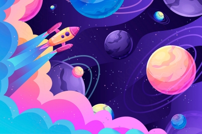 图片素材-扁平太空宇宙星系场景-23