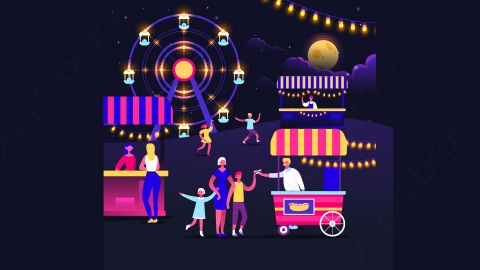 图片素材-扁平夜市路边摊美食街场景-20