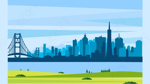 图片素材-扁平城市远景建筑场景-15