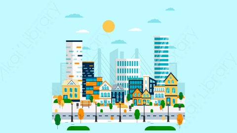 图片素材-扁平城市远景建筑场景-9