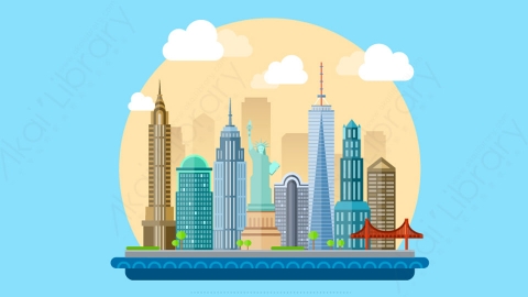 图片素材-扁平城市远景建筑场景-16