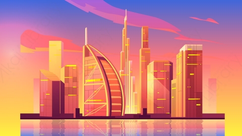图片素材-扁平城市远景建筑场景-7