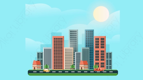 图片素材-扁平城市远景建筑场景-18