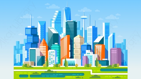图片素材-扁平城市远景建筑场景-23