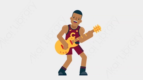 AE模板-BASKETBALL PLAYER 20 Playing Guitar竞技体育篮球运动员弹吉他扁平运动人物职业角色