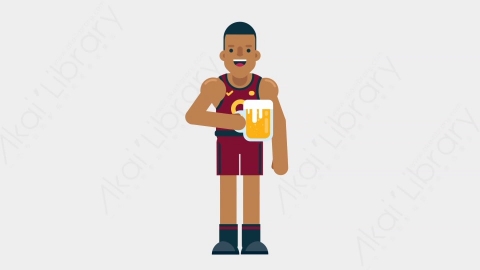 AE模板-BASKETBALL PLAYER 27 Cheering with Glass竞技体育篮球运动员喝啤酒扁平运动人物职业角色